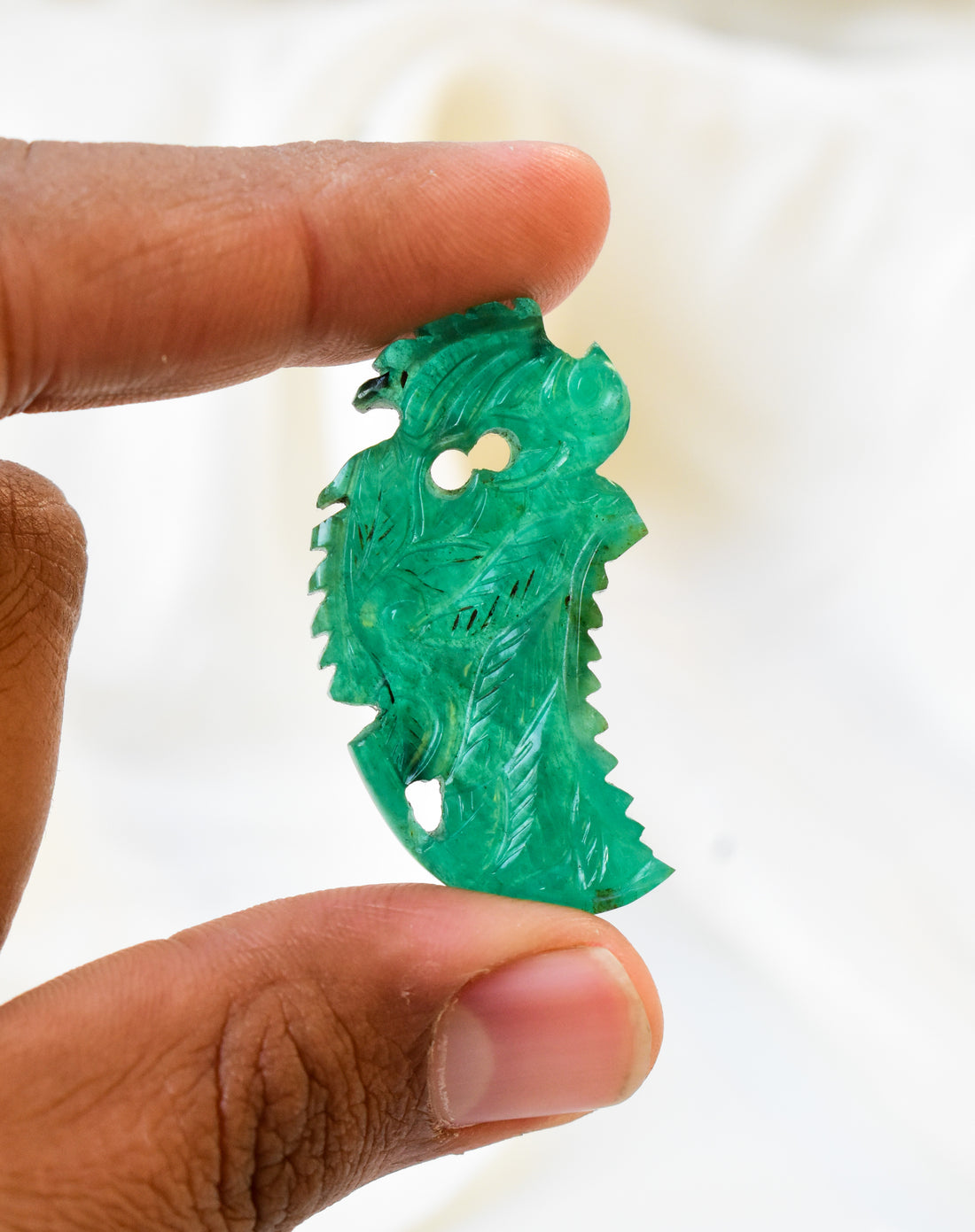 32 Ct. Antique Emerald Mughal Carving