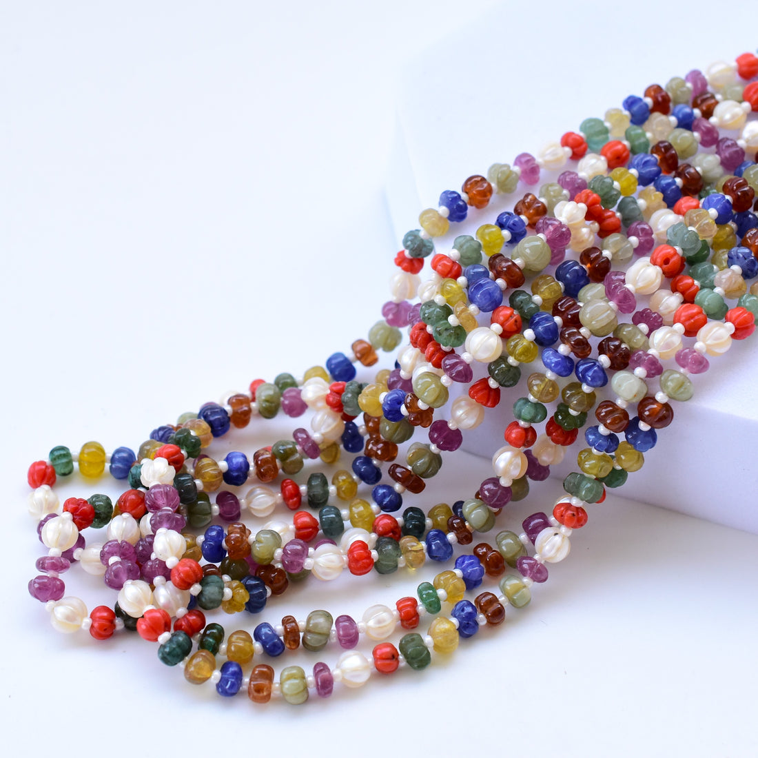 Precious Navratna Multi Stone Melon Beads