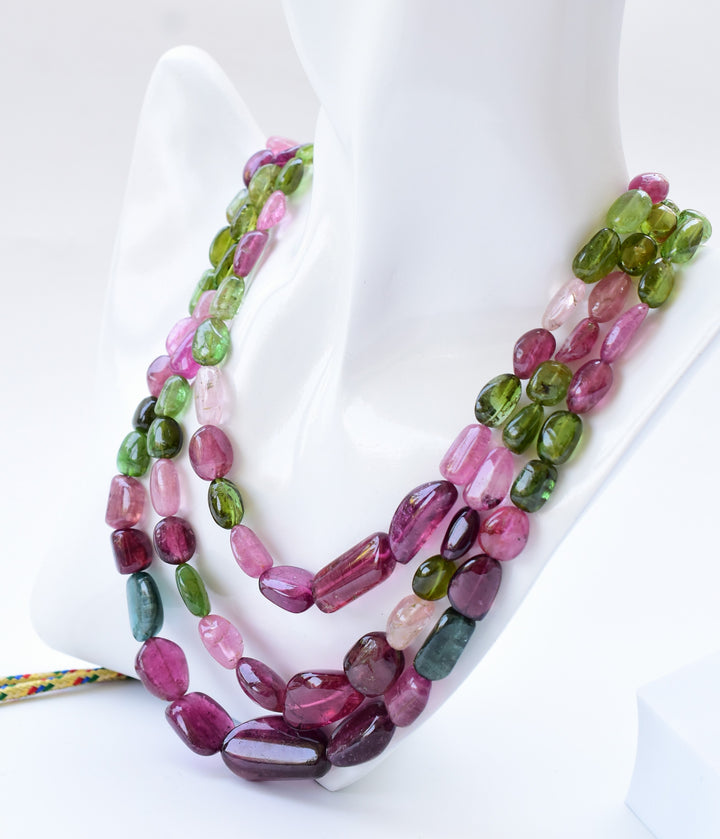 Fine Quality Multi Tourmaline Gem Tumble Necklace