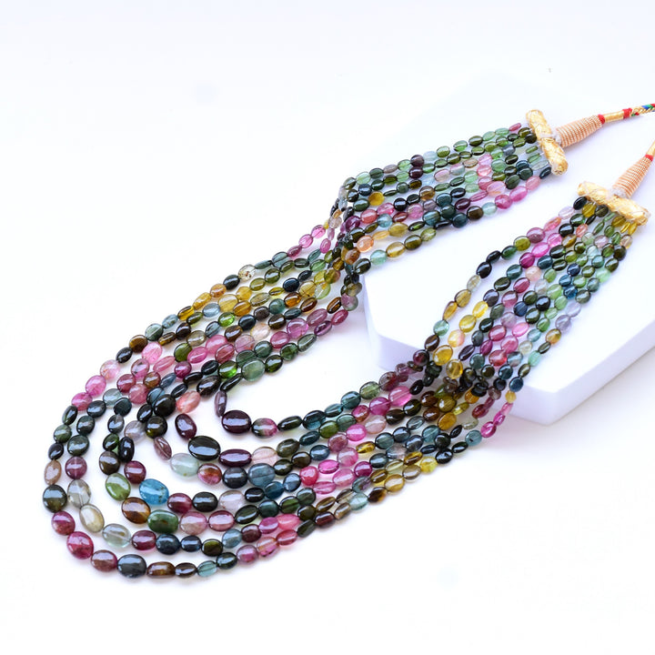 Multi Strand Tourmaline Oval Beads Necklace