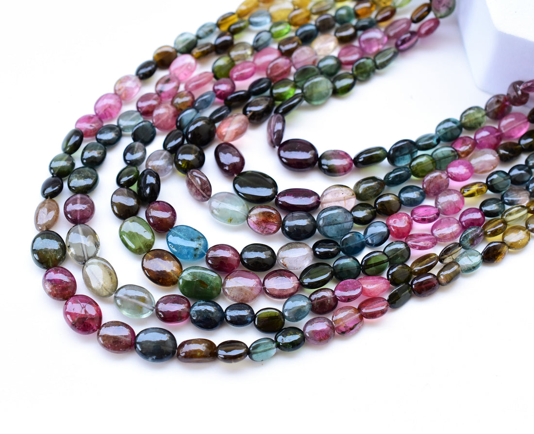 Multi Strand Tourmaline Oval Beads Necklace