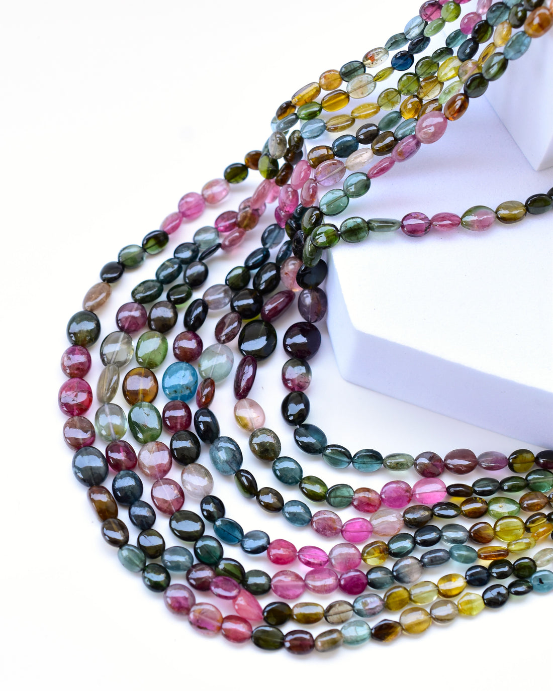 Multi Strand Tourmaline Oval Beads Necklace