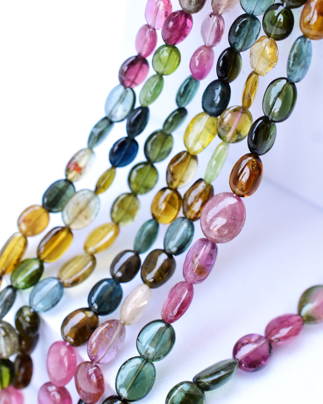 Multi Strand Tourmaline Oval Beads Necklace