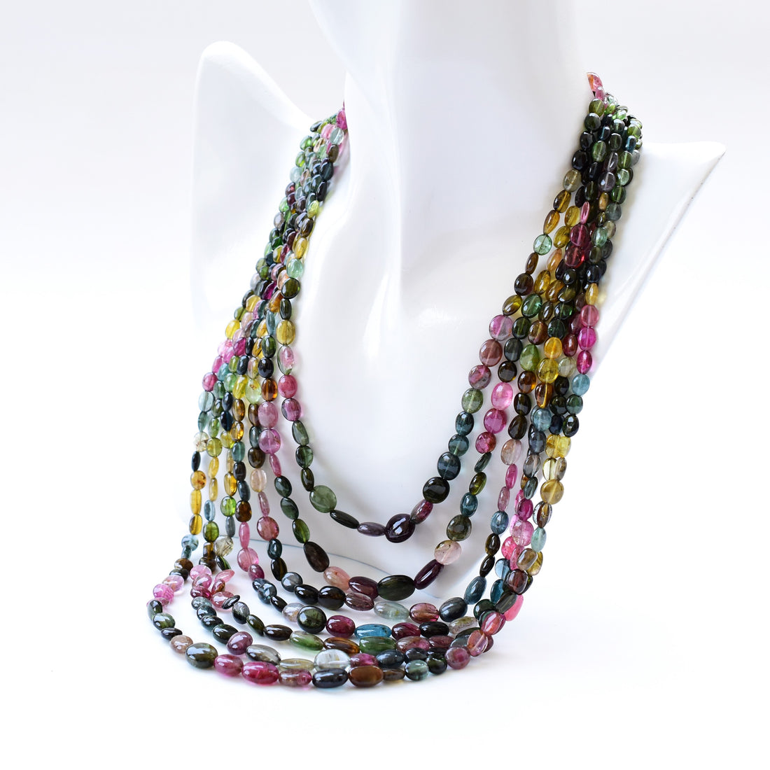 Multi Strand Tourmaline Oval Beads Necklace